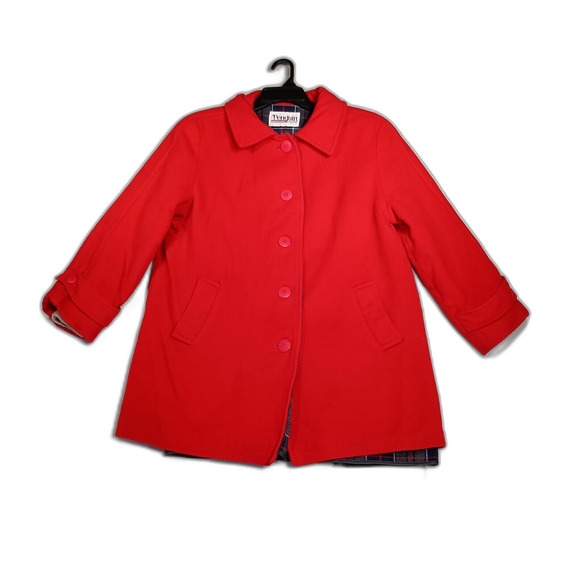 Vintage Penguin Wool PeaCoat Jacket Womens Sz 16 Red Plaid Lined Secretary